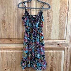 Boho Fashion Art Silk Paisley Spaghetti Strap Mini Dress Bohemian Festival